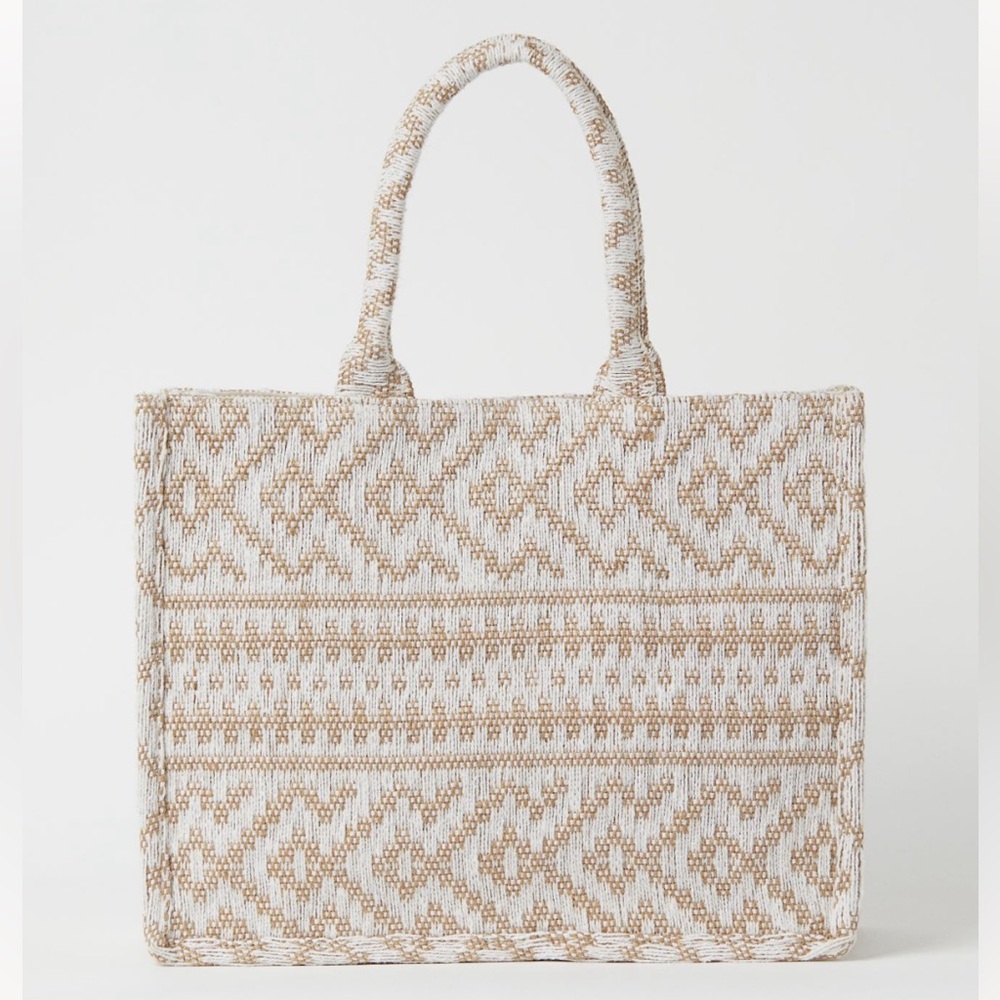 NWT H&M Dior Book Jacquard Weave Tote - Large Woven Structured Beach Bag